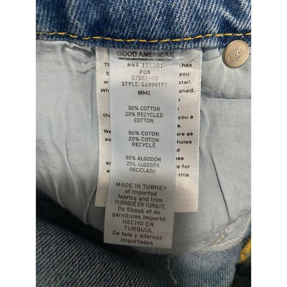 NWT GOOD AMERICAN JEANS 27 GOOD BOY BOYFRIEND ANKLE SLIT HIGH RISE BLUE GB999TFT - Picture 7 of 9